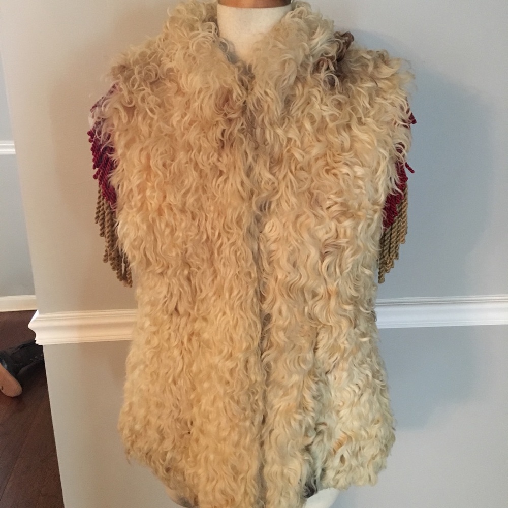 Mongolian sheep fur vest with fringe